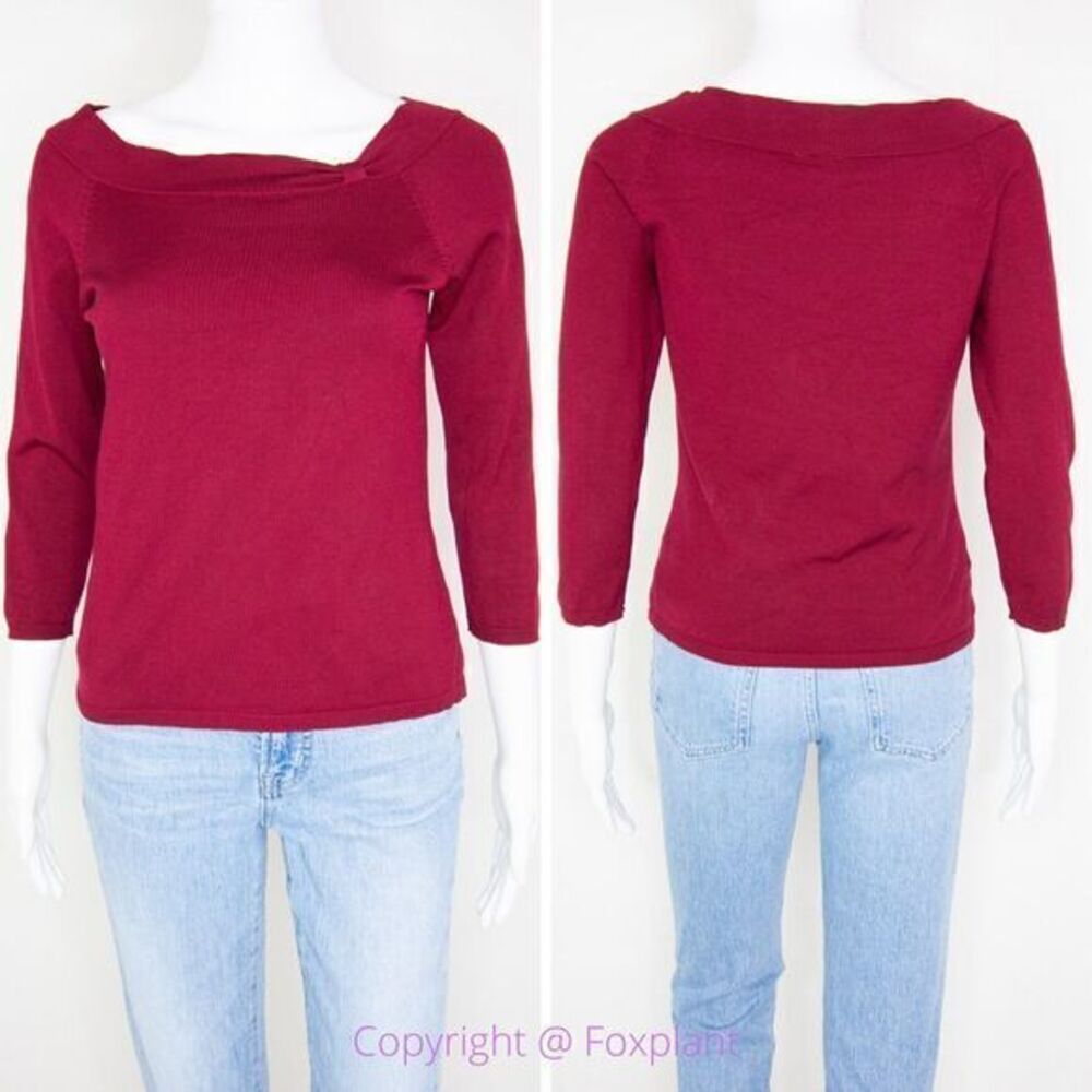 Ann Taylor burgundy‎ 75% silk blend boat neck cropped sweater, women size M
